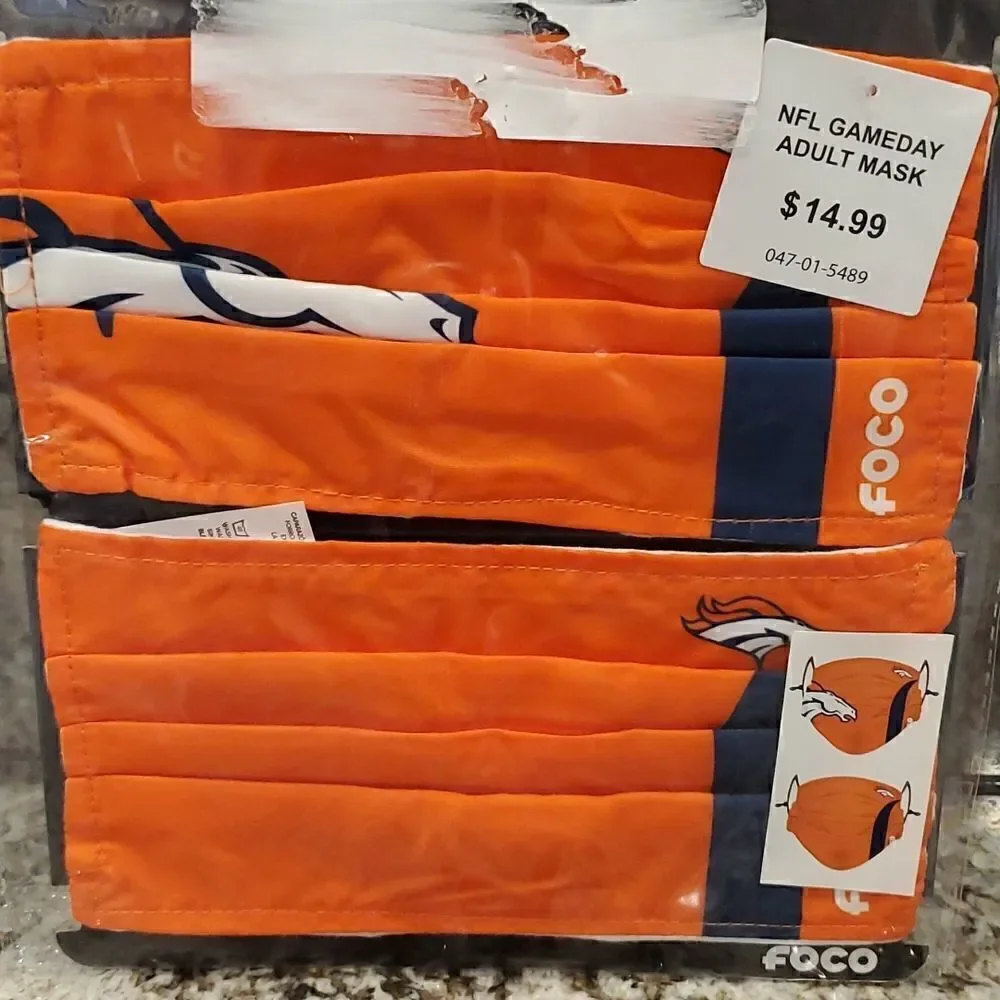 NFL Denver Broncos one pack of 2 Facemasks NWT